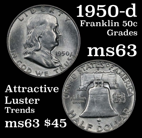 1950-d Franklin Half Dollar 50c Grades Select Unc