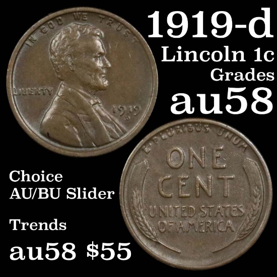1919-d Lincoln Cent 1c Grades Choice AU/BU Slider