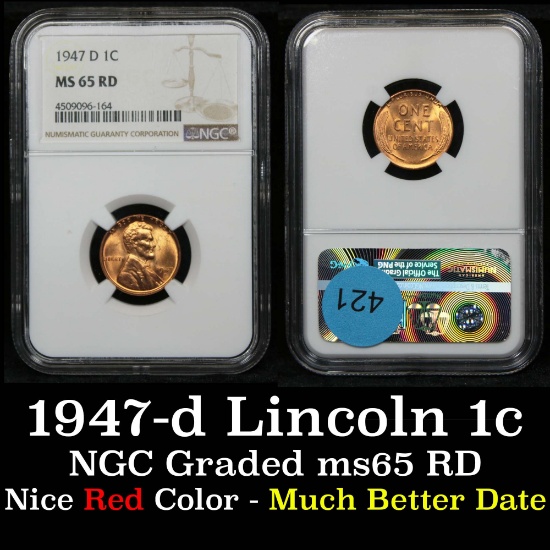 NGC 1947-d Lincoln Cent 1c Graded ms65 rd By NGC