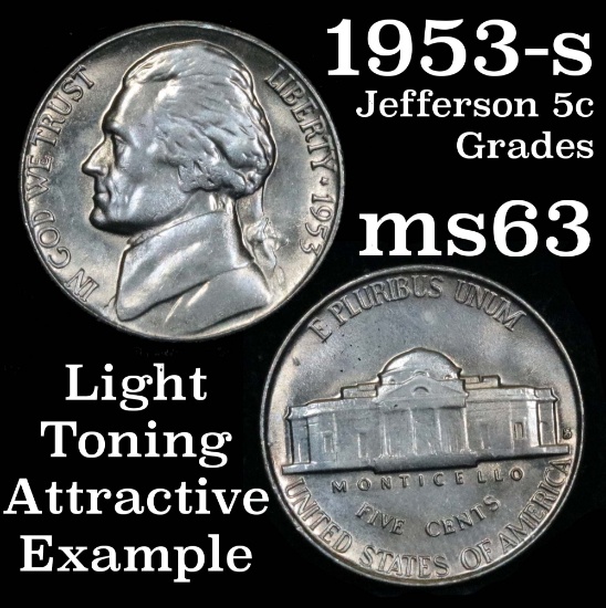 1953-s Jefferson Nickel 5c Grades Select Unc