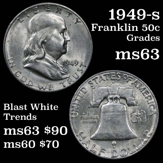 1949-s Franklin Half Dollar 50c Grades Select Unc