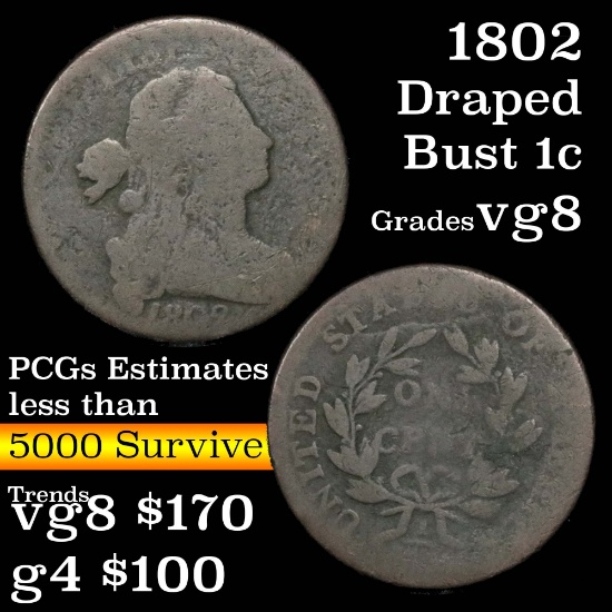 1802 Draped Bust Large Cent 1c Grades vg, very good