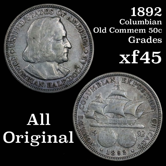 1892 Columbian Old Commem Half Dollar 50c Grades xf+