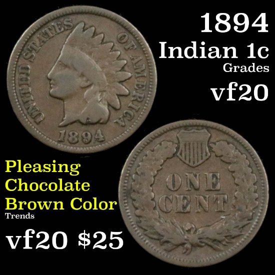 1894 Indian Cent 1c Grades vf, very fine
