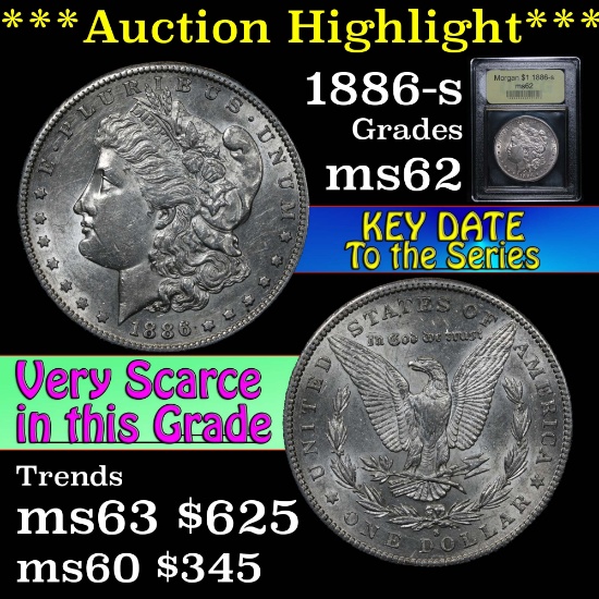 Key date 1886-s Morgan Dollar $1 Graded Select Unc by USCG (fc)