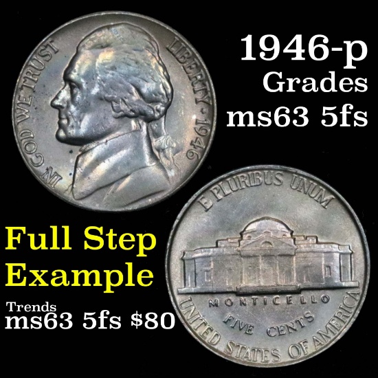 1946-p Jefferson Nickel 5c Grades Select Unc 5fs