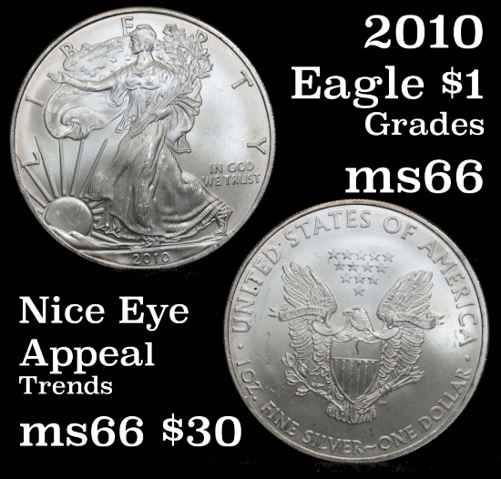 2010 Silver Eagle Dollar $1 Grades GEM+ Unc