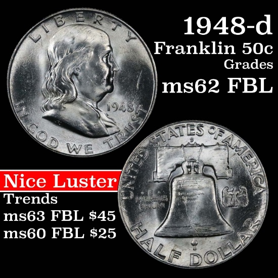 1948-d Franklin Half Dollar 50c Grades Select Unc FBL