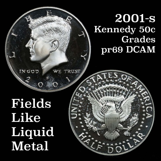 2001-s Silver Proof Kennedy Half Dollar 50c Grades GEM++ Proof Deep Cameo