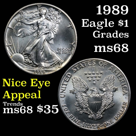 1989 Silver Eagle Dollar $1 Grades GEM+++ Unc