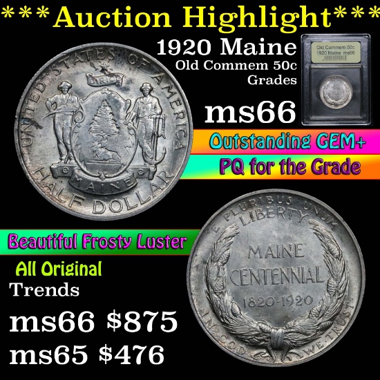 ***Auction Highlight*** 1920 Maine Old Commem Half Dollar 50c Graded GEM+ Unc by USCG (fc)