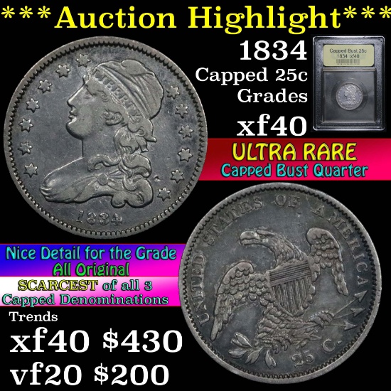 1834 Capped Bust Quarter 25c Graded xf by USCG (fc)
