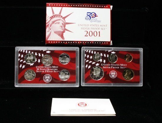 2001 United States Mint Silver Proof Set - 10 pc set, about 1 1/2 ounces of pure silver