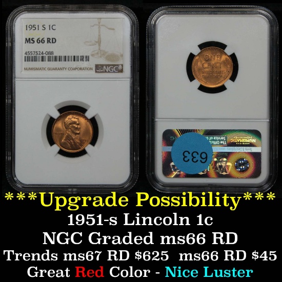 NGC 1951-s Lincoln Cent 1c Graded ms66 RD By NGC