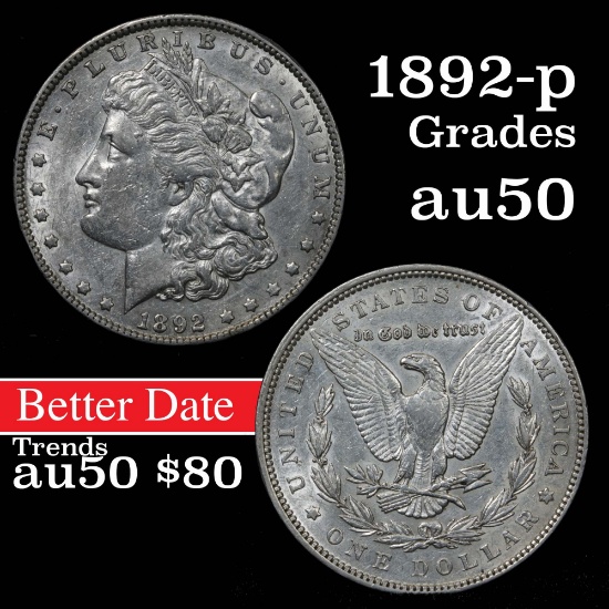 1892-p Morgan Dollar $1 Grades AU, Almost Unc