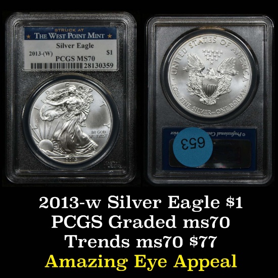 PCGS 2013(w) Silver Eagle Dollar $1 Graded ms70 By PCGS
