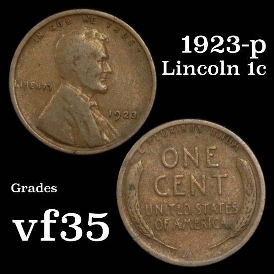 1923-p Lincoln Cent 1c Grades vf++