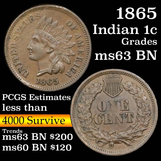1865 Indian Cent 1c Grades Select Unc BN