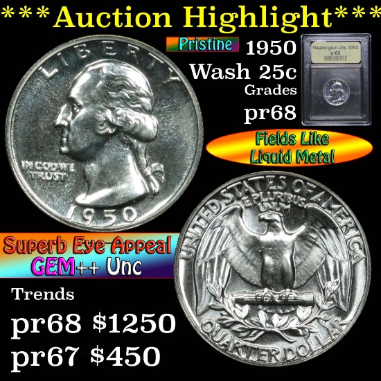 ***Auction Highlight*** 1950 Proof Washington Quarter 25c Graded GEM++ Proof by USCG (fc)