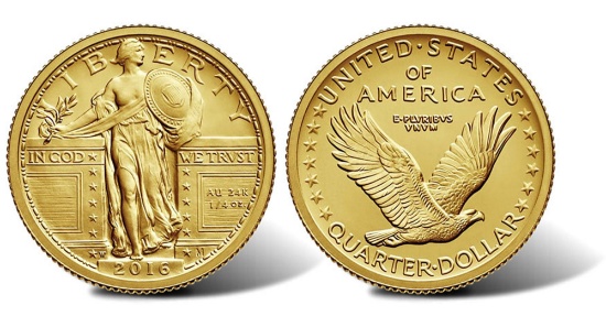 ***Auction Highlight*** 2016-w Standing Liberty Quarter Centennial 1/4 oz 24kt Gold coin OGP (fc)