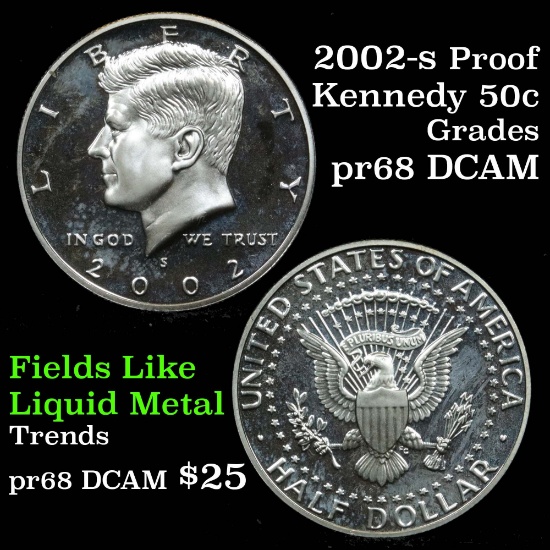 2002-s Silver Proof Kennedy Half Dollar 50c Grades GEM++ Proof Deep Cameo