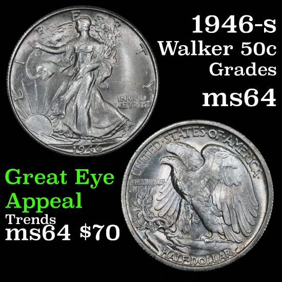 1946-s Walking Liberty Half Dollar 50c Grades Choice Unc