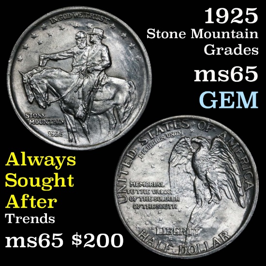 1925 Stone Mountain Old Commem Half Dollar 50c Grades GEM Unc (fc)