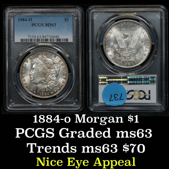 PCGS 1884-o Morgan Dollar $1 Graded ms63 By PCGS