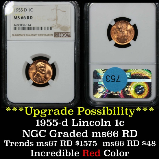 NGC 1955-d Lincoln Cent 1c Graded ms66 RD By NGC