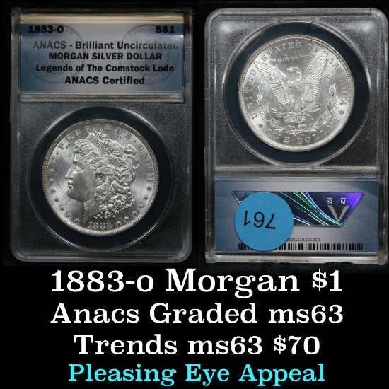 ANACS 1883-o Morgan Dollar $1 Graded ms63 By Anacs