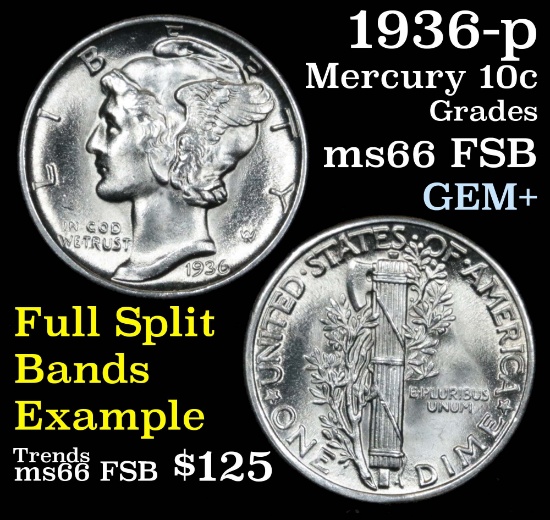 1936-p Mercury Dime 10c Grades GEM+ FSB