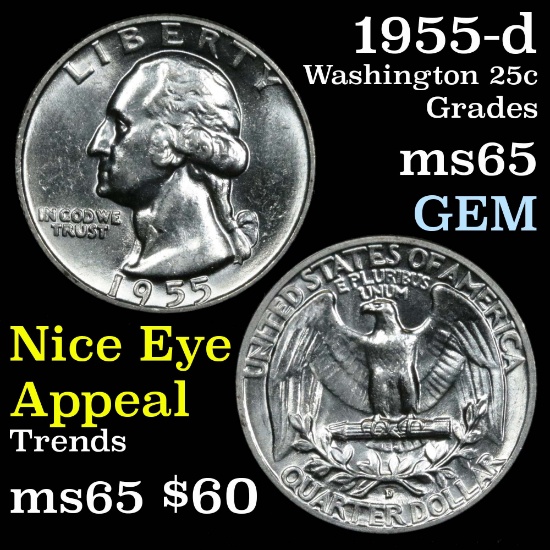 1955-d Washington Quarter 25c Grades GEM Unc
