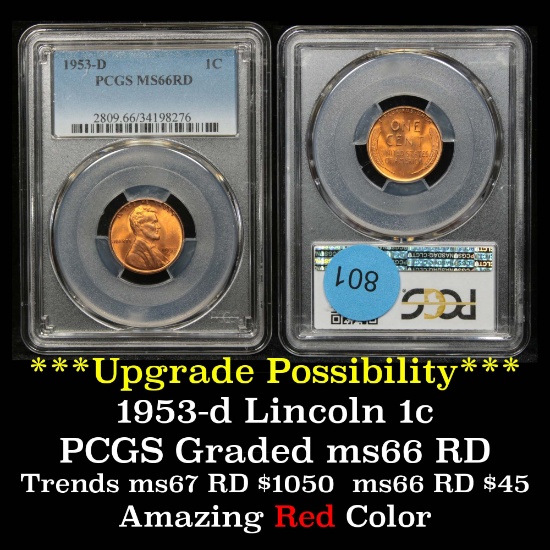 PCGS 1953-d Lincoln Cent 1c Graded ms66 RD By PCGS