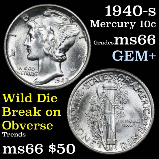 1940-s Mercury Dime 10c Grades GEM+ Unc