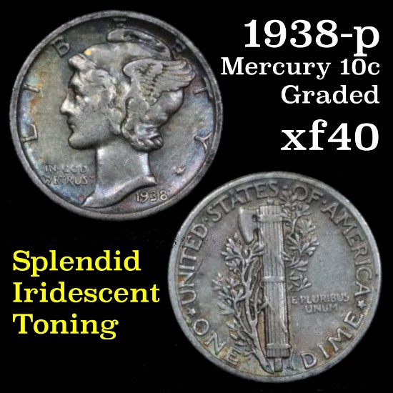 1938-p Mercury Dime 10c Grades xf
