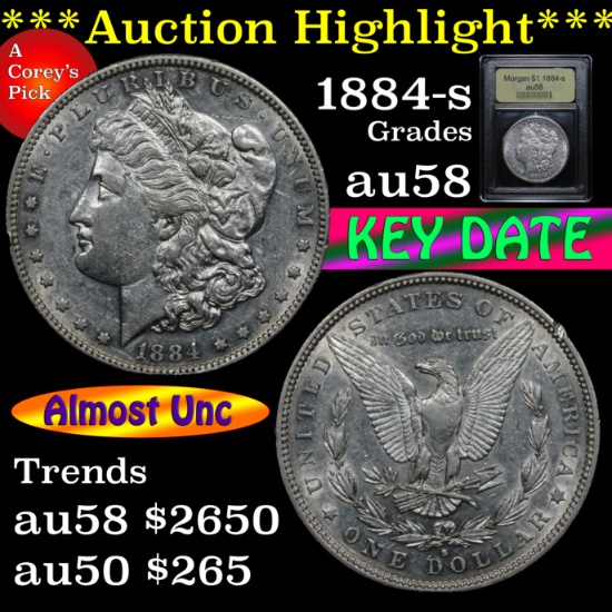 ***Auction Highlight*** Key date 1884-s Morgan Dollar $1 Graded Choice AU/BU Slider by USCG (fc)