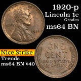 1920-p Lincoln Cent 1c Grades Choice Unc BN