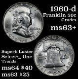 1960-d Franklin Half Dollar 50c Grades Select+ Unc