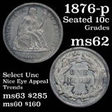 1876-p Seated Liberty Dime 10c Grades Select Unc (fc)