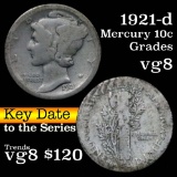 Key date 1921-d Mercury Dime 10c Grades vg, very good