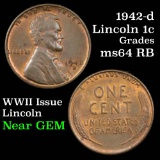 1942-d Lincoln Cent 1c Grades Choice Unc RB