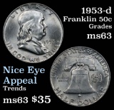 1953-d Franklin Half Dollar 50c Grades Select Unc