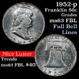 1952-p Franklin Half Dollar 50c Grades Select Unc FBL