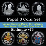 Papal 3 coin Set, Pope John Paul II Benoit XVI Vatican medal silver plated