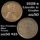 1928-s Lincoln Cent 1c Grades AU, Almost Unc