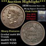 ***Auction Highlight*** 1856 Braided Hair Half Cent 1/2c Graded Choice Unc BN By USCG (fc)