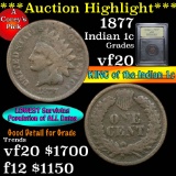 ***Auction Highlight*** 1877 Indian Cent 1c Graded vf, very fine by USCG (fc)