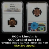 NGC 1930-s Lincoln Cent 1c Graded ms64 rb By NGC