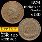 1874 Indian Cent 1c Grades vf++