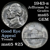 1943-s Jefferson Nickel 5c Grades GEM Unc